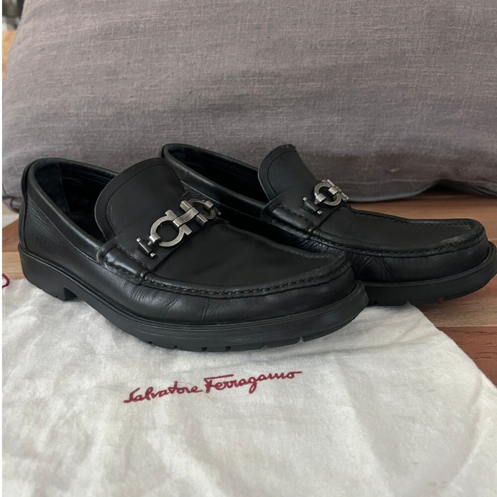 Salvatore Ferragamo 9 David Gancini Bit Loafers black leather silver horsebit